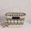 Totes Bolso tejido de mano con textura a cuadros en blanco y negro, nuevo color panda, cesta de verduras portátil, nicho de compras, bolsos elegantes para mujer