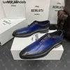 Berluti Business Leather Shoes Oxford Calfskin Handmade Top Quality Scritto Pattern Gentlemen's Formalwq