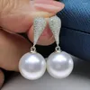 Stud Earrings 18K Gold-plated Full Zircon 7-8mm 8-9mm South Sea Round White Pearl Earring 925s... Gift Box