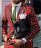 Men's Suits Blazers Fashionable Italian Red Plaid Men Suits Groomsmen Peak Lapel Groom Tuxedos 2 Piece Set Wedding/Prom/Dinner Best Man Blazer T240110