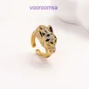 Carter Popular Luxury Designer anneaux à la mode design léger Luxury Feeling Copper incrusté Zircon Leopard Head Ring Trendy et réglable avec boîte d'origine