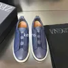 Ermenegildo ZZegnas Buty Triple Stitch Sneakers Niskie sportowe buty do męskiego niebieskie buty z niska elastyczne rękawy.