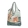 Shopping Bags Funny London Doodles Pattern Tote Portable British Flag Red Bus Groceries Shopper Shoulder Bag