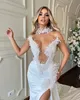 Luxury Mermaid Wedding Dresses Strapless Pearl Bridal Gowns With Detachable Train Beading Sleeveless Side Split Sweep Train Robe