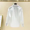 High Quality Pearls Diamonds Collar White Shirt Women Tops Mujer Spring Arrival OL Elegant Blouse Tops Camisas Mujer 240109