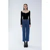 Jeans pour femmes Mode Classique Tendance Luxe Designer Tissu Pantalon droit Coupe ample Bleu Quarter