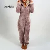 Calças Onmelo Mulheres De Pelúcia Romper Outono Inverno Flanela Pamas Zipper Alto Pescoço Chapéu Manter Quente Macio Pijamas Longsleeve Homewear