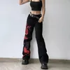 Dżinsy amerykańskie streetwear y2k moda czarna talia czarne dżinsy kobiety wzór węża