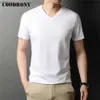 T-shirts hommes COODRONY Marque Haute Qualité Été Cool Coton Tee Top Classique Couleur Pure Casual Col En V À Manches Courtes T-shirt Hommes Vêtements C5201SL240110