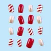 Faux ongles 24 pièces brillant français presse-on ongles noël diagonale bande longue durée artificiel pour la décoration à la main art