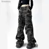 Kvinnor Pants Capris Zoki Camouflage Cargo Jeans Kvinnor Y2K Hög midja Streetwear Överdimensionerade baggy denim Byxor BF Korean Hip Hop Casu Camo Pantl240110