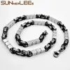 Chains SUNNERLEES 316L Stainless Steel Necklace 7mm Geometric Byzantine Link Chain Silver Color Gold Plated Men Women Jewelry SC187