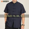Heren Overhemd Mandarijn Kraag Chinese Stijl Korte Mouw Zomer Oversize 6XL 7XL 8XL 10XL Plus Size Formeel Zwart Wit Casual Retro 240109