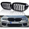 Nouvelle paire de calandre de pare-chocs avant à Double lattes pour BMW série 5 M5 G30 G31 520i 530i 540i 2017-2020 ABS noir brillant calandre avant