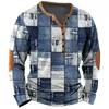 Patchwork denim vintage tişört erkekler için patchwork ızgara grafik tişörtler 3d baskı kısa kollu tişört büyük boy adam giyim üst 240109
