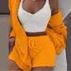 Fluffy Pajamas Set for Women Casual Sleepwear Tank Top and Shorts Plus Size Hoodie Leisure Homsuit Winter 3 Pieces Pijamas 240109
