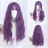 Hanerou Womens Synthetic Lolita Wig Long Purple Blue Greeen Cosplay Hair with Bangs High Temperture Headgear 240110