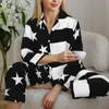 Kadınların Pijama Amerikan Bayrağı Pijama Setleri Bahar Siyah ve Beyaz Moda Uyku Leydi İki Parça Gevşek Büyük Boy Grafik Nightwear Hediyesi
