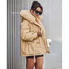 Vrouwen Trenchcoats 2024 Winter Kleding Parka Taille Strakke Afslanken Capuchon Grote Bontkraag Fluwelen Katoenen Kleding