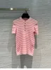 女性用Tシャツピンクのストライプニットセーター短袖スリムフィットTシャツスプリングトップベスト
