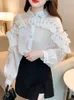 Kvinnor Bluses European Fashion Chiffon Shirt Spring Clothes 2024 Chic Top High-End Beautiful Rhinestone Long Sleeve Tops