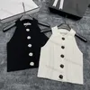 Mulheres de malha curta regata elegante designer lapela sem mangas malha pulôver colete moda t camisa