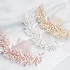 Hair Clips High Quality Simple Wedding Bridal Pearl Leaves Shiny Rhinestone Comb Fashion Bridesmaid Clip Bride Jewelry NA