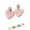 Designer Luxury Letter M White Pink Resin Heart Earrings Ins Tortoiseshell Earrings for Women Wholesale