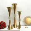 Vazen 10 Stuks Gouden Bloemenvaashouders Met Grote Kristallen Bol Bruiloft Tafel Centerpieces Houder Kandelaars Voor Party Home Decor Drop Dhe0Y