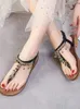 Pantofole Sandali con punta a diamante con fondo piatto per scarpe da spiaggia casual e alla moda estive 2024 da donna sexy