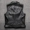 Men's Vests 2024 Black Motorcycle Biker Leather Vest Men Genuine Oblique Zipper Sleeveless Jackets High Quality Cowhide