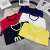 T-shirt femminile femminile o-collo corto slve Terry stoffa lettera ricamo Rhinestone shinny knitted ts sml y2404295wbm