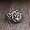 Mannen Vintage Romeinse Rijk Caesar Ringen 14K Wit Goud Zilver/Gouden Kleur Coin Caesar Hoofd Zegel Mannen ringen Mode-sieraden