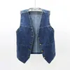 Mode vneck denim vest vår sommar kort ärmlös jacka casual chaleco singelbröstad överdimensionerad jean waistcoat 240109