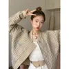 Double-Sided Women Loose Baseball Jacket Reversible French Vintage Spring Autumn Khaki Casual Female Plaid Eesthetic Clothes Top 240109