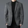 Autumn Winter Men Classic Plaid Sheep Wool Blazers Male Grey Coffee Checked Pattern Cashmere Blended Suit Jackets Outfits 240110