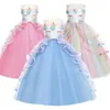 Sukienka jednorożca dla dziewcząt ubrania urodzinowe haft haftowy kulki dla dzieci Rainbow Formal Princess Children Costume 240109