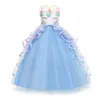 Sukienka jednorożca dla dziewcząt ubrania urodzinowe haft haftowy kulki dla dzieci Rainbow Formal Princess Children Costume 240109