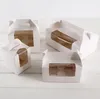 White Card Paper Cupcake Boxes Cake Packaging Boxes with Handle Clear Window Muffin Box SN4446