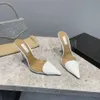 Sandalias de tacón alto puntiagudas de PVC de alta calidad Moda de verano Tacones de aguja Mules Slipper Slide Zapatos de vestir de diseñador para mujeres niñas fiesta Zapatos de boda 10.5 cm