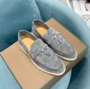 LP Wildleder-Loafer Mokassins-Schuhe Summer Walk Slip-On Charms flache Schuhe Apricot Echtes Leder Männer lässig Slip-on-Flats Frauen Luxus-Designer flacher Kleidschuh mit Box