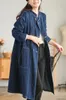 Giacche da donna Colletto vintage alla coreana Giacca di jeans lunga blu Donna Autunno Manica abbottonata giapponese Giacca a vento oversize ampia Jean