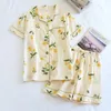 Summer Fresh Flowers shorts pajamas set 100 gauze cotton Japanese sweet short sleeves sleepwear 240109