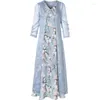 Work Dresses Women's Vintage Printing Chiffon Dress Cardigan 2024 Summer Two Pieces Suit Elegant Ladies Flowers Long Set