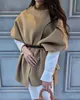 Autumn Elegant Wool Blends Asymmetrical Cape Vintage Solid O Neck Poncho Coats Fashion Sleeveless Office Ladies Outcoats 240109