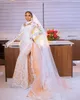 Нигерия Африканские кружевные свадебные платья с высоким воротником и русалкой со съемным шлейфом Свадебные платья с аппликацией цвета шампанского плюс размер Дубай Арабский Vestidos De Novia CL3194