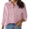 Camicette da donna Casual Top trasparente Camicia lunga Tasca larga a righe classiche con maniche da lavoro