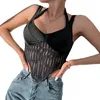 Damen Tanks Neck Hung Tops Schwarz Corpped Sommer Einfarbig Fishbone Kurze Weste Sexy Chic Rückenfrei Skinny Sliming Crop Camis