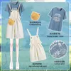 Kvinnors tvåbitar byxor Kvinnor Summer Bib Jumpsuit Shorts Set Retro Simple Korean Loose Straight Wide-ben Letter Print T-shirt