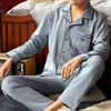 Mens Thermal Pyjamas Set med knappar Casual Long Sleeve Pants Huskören kostym Vinter Autumn Checkered Mönster Sleepwear 240109